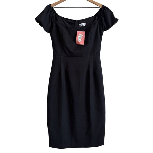 Glamour Bunny Off The Shoulder Pinup Pencil Skirt Dress Sz L Black Retro 1950s - Picture 15 of 15
